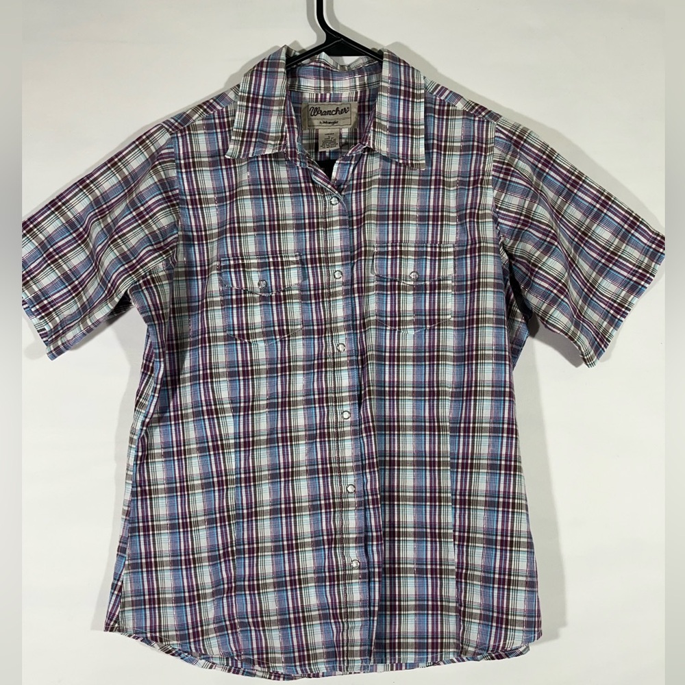 WRANGLER SNAP UP PLAID WESTERN SHIRT W\METALLIC THREAD WOMEN L MULTICOLOR PREOWN